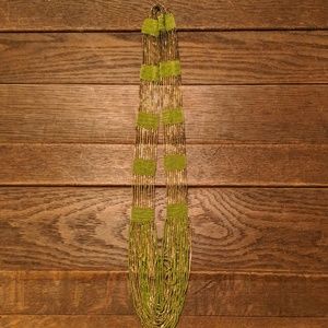 Green and Gold long statement necklace